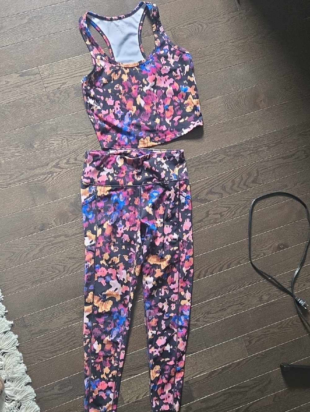 Calvin Klein Purple Floral Print Leggings & Racerback Crop Top Set